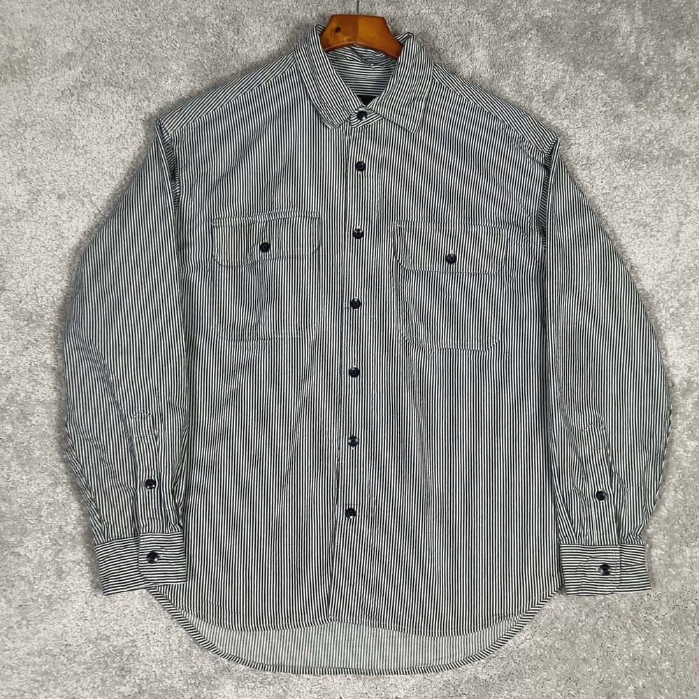 Gap The Big Shirt Mens Small Railroad Blue Striped Denim Long Sleeve Button Up